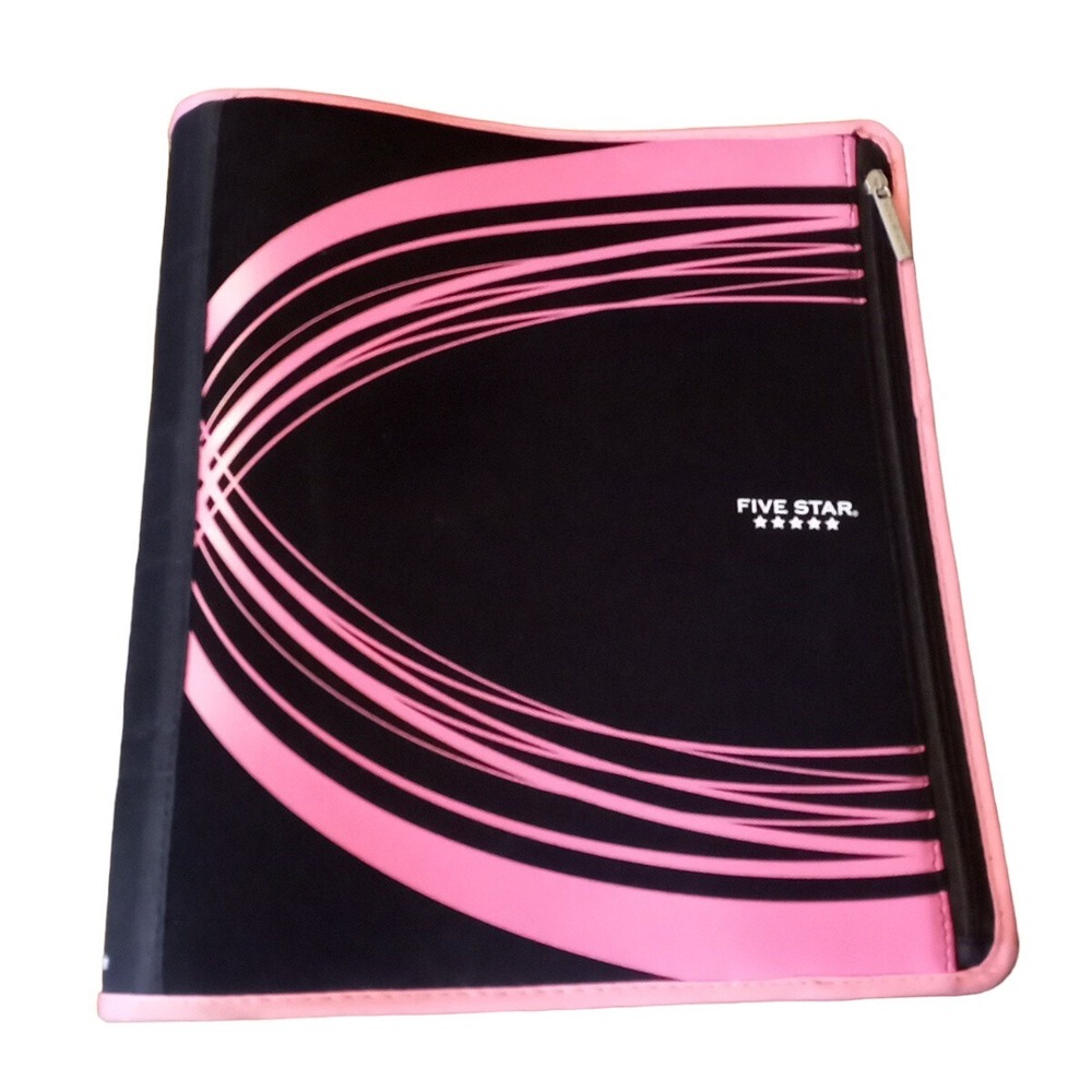 Five Star Pink Black 2" Full Zip Binder + Pencil Pouch Mead Binder 13.5"x12"